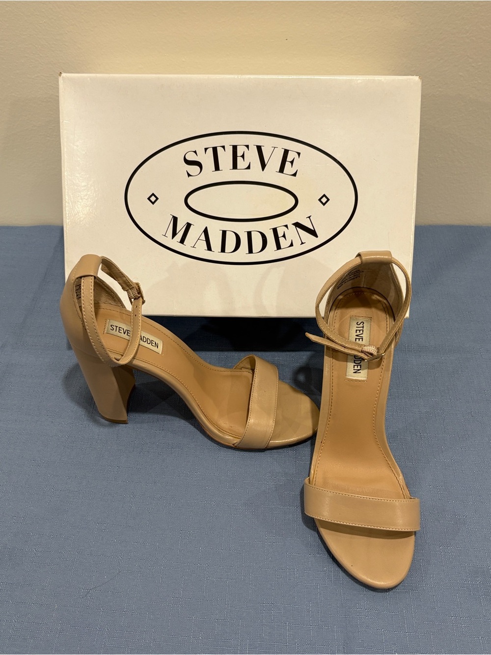 Steve Madden Blush Leather Block Heel Ankle Strap Sandals Women's Size 8